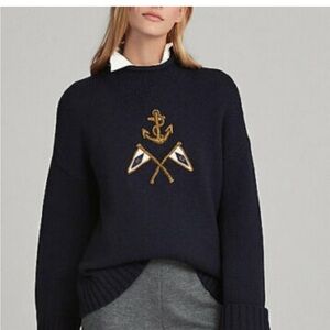 Polo by Ralph Lauren Blue Crew Neck Sweater with Nautical Embroidery